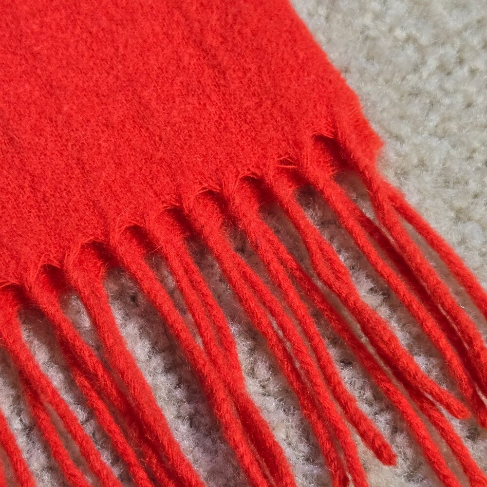 NWOT Christian Berg Wool Cashmere Fringe Scarf Red Orange - Picture 5 of 12